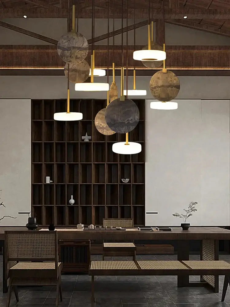 Modern burlywood marble led ceiling chandelier for living room