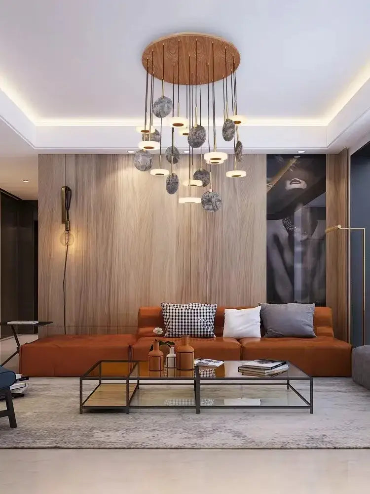 Modern burlywood marble led ceiling chandelier for living room