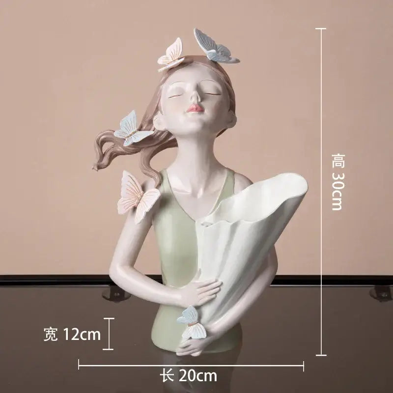 Modern butterfly girl resin sculpture living room vase