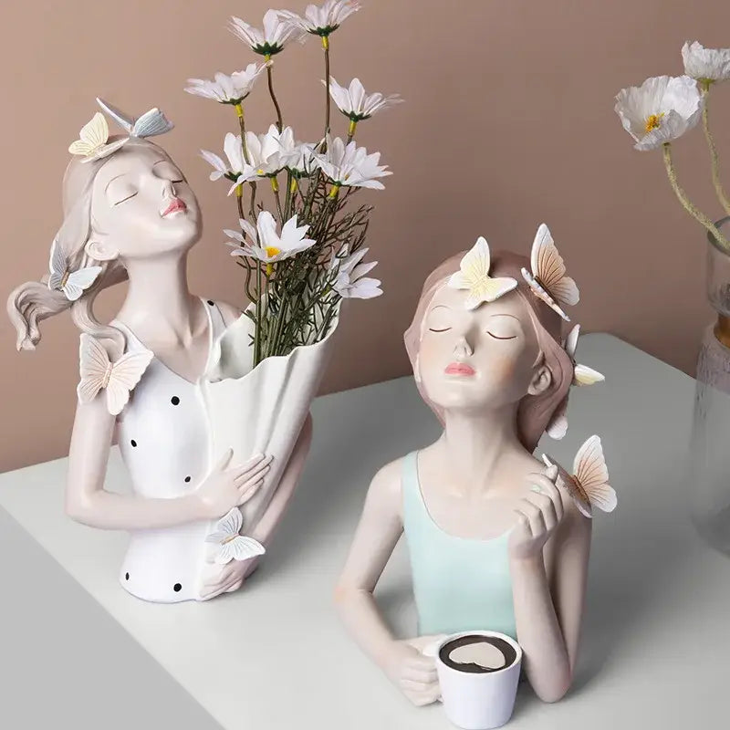 Modern butterfly girl resin sculpture living room vase