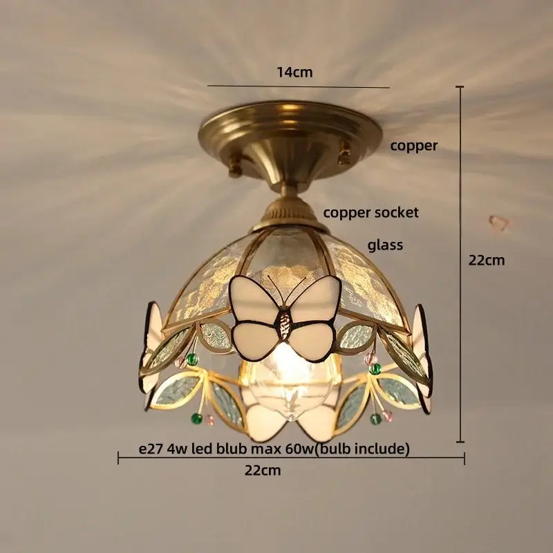 Modern butterfly glass tiffany ceiling light bedroom brass lamp