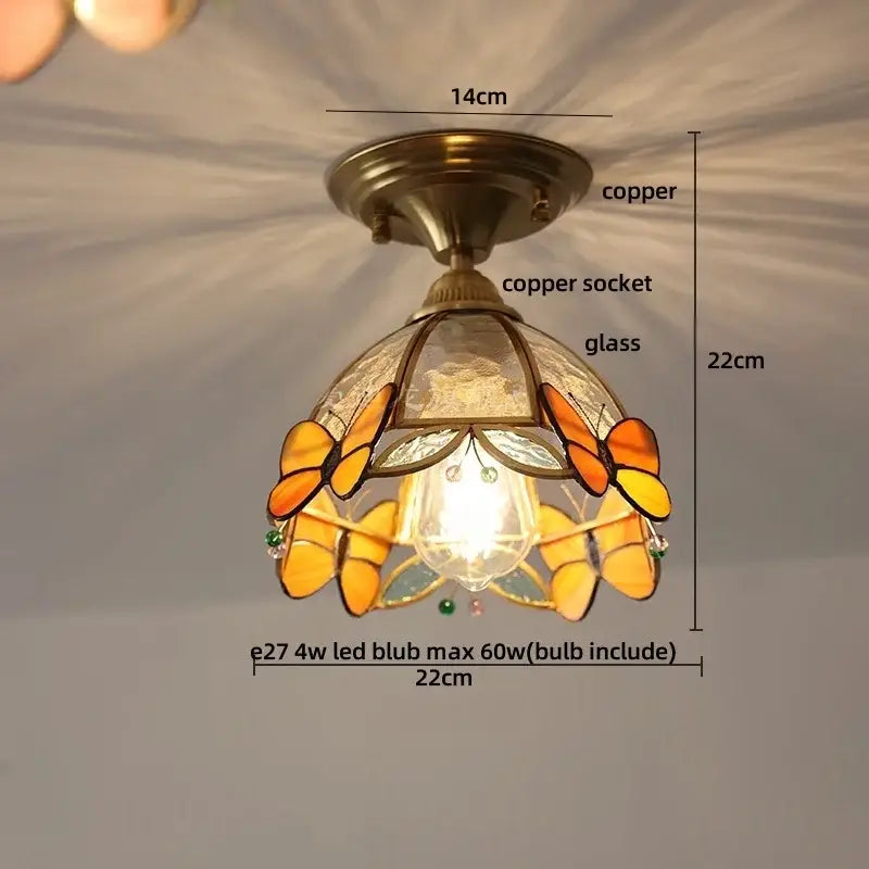 Modern butterfly glass tiffany ceiling light bedroom brass lamp