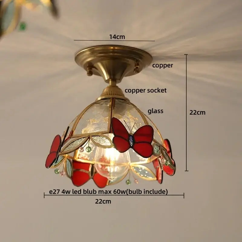 Modern butterfly glass tiffany ceiling light bedroom brass lamp