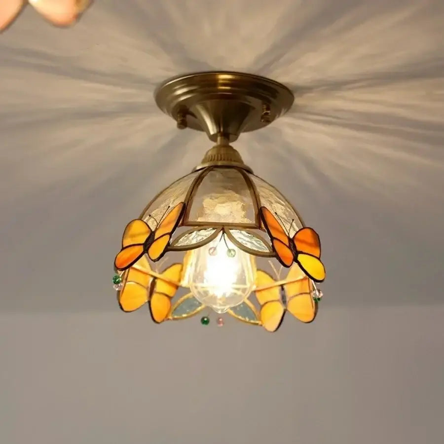 Modern butterfly glass tiffany ceiling light bedroom brass lamp