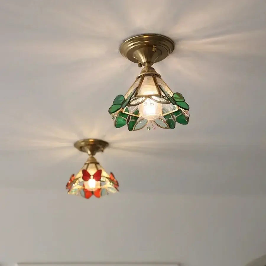 Modern butterfly glass tiffany ceiling light bedroom brass lamp