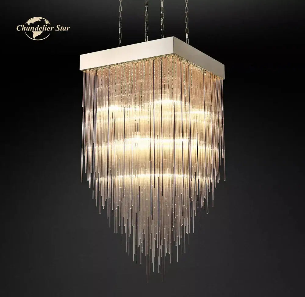 Modern cascada led glass chandelier gold square dining room light