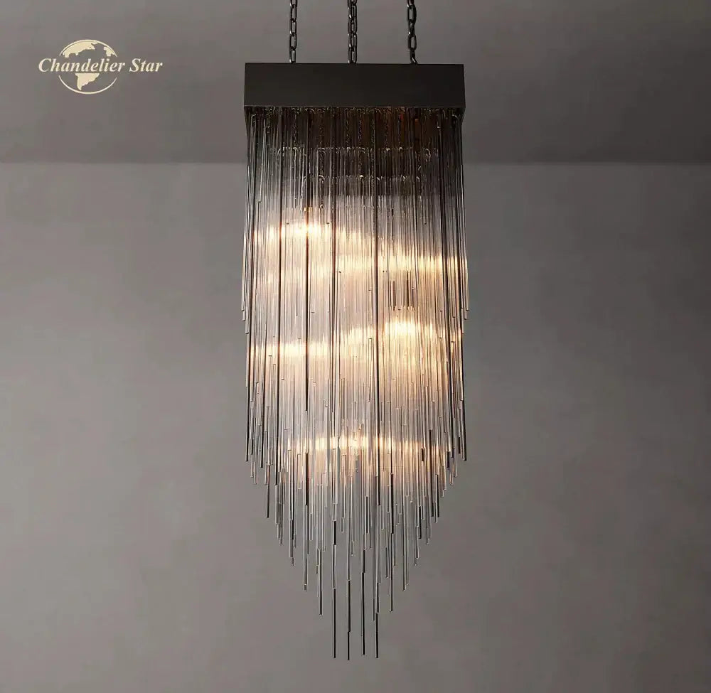 Modern cascada led glass chandelier gold square dining room light