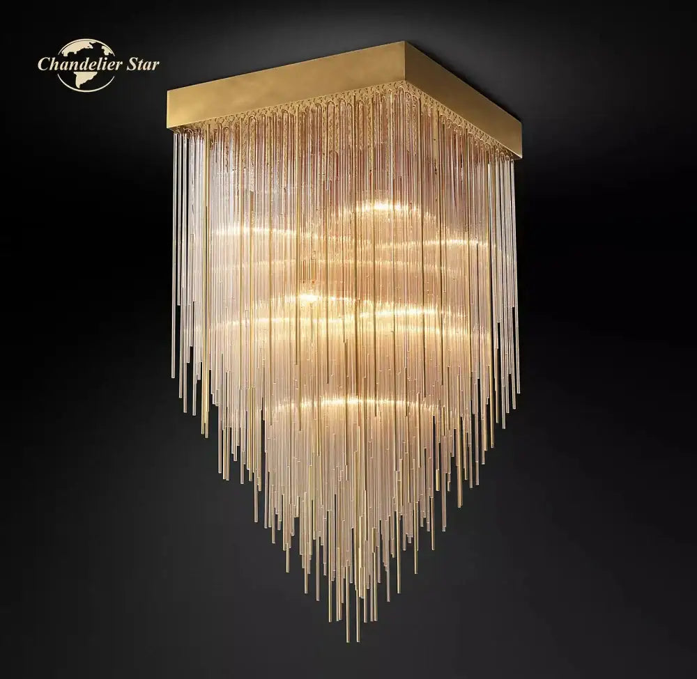 Modern cascada led glass chandelier gold square dining room light