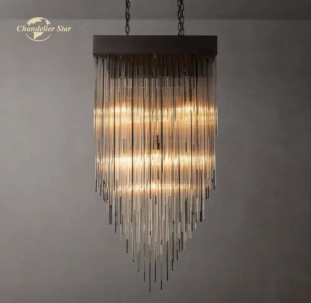 Modern cascada led glass chandelier gold square dining room light