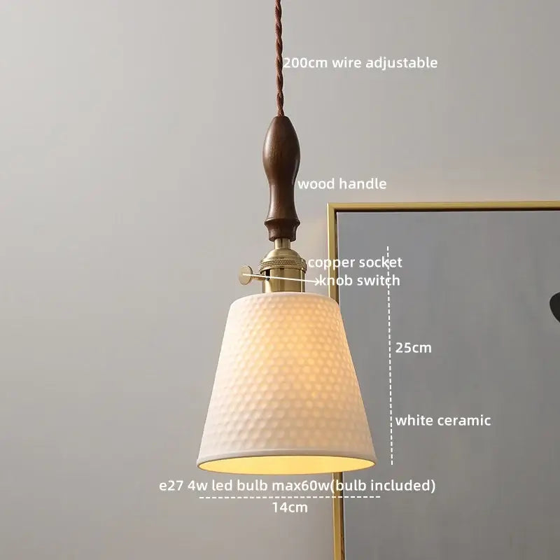 Modern ceramic led pendant light off-white and wood dining room