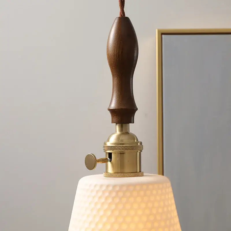 Modern ceramic led pendant light off-white and wood dining room