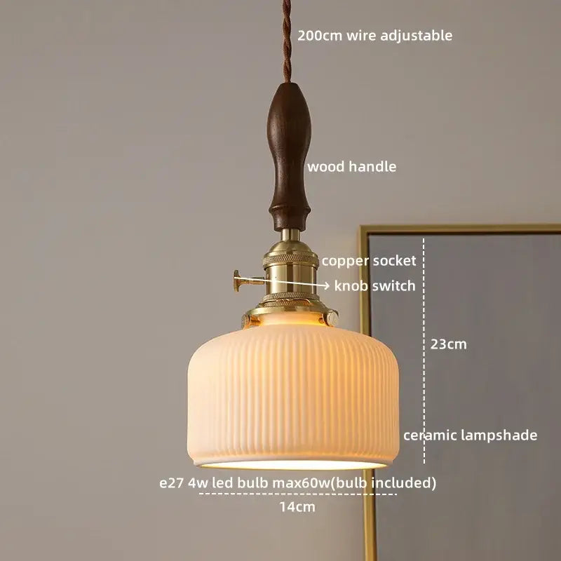 Modern ceramic led pendant light off-white and wood dining room