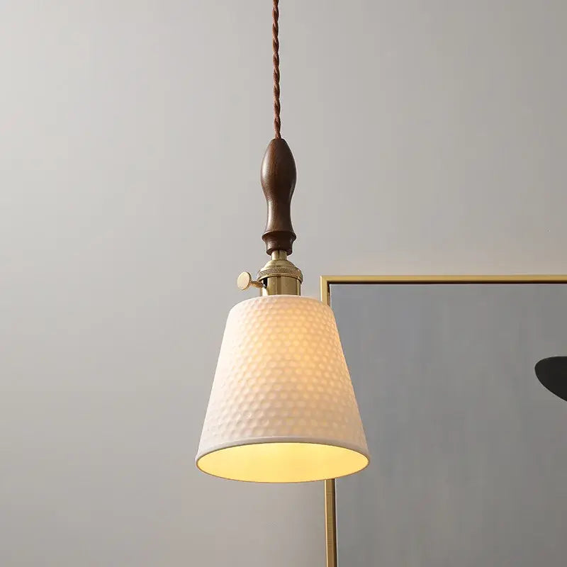 Modern ceramic led pendant light off-white and wood dining room