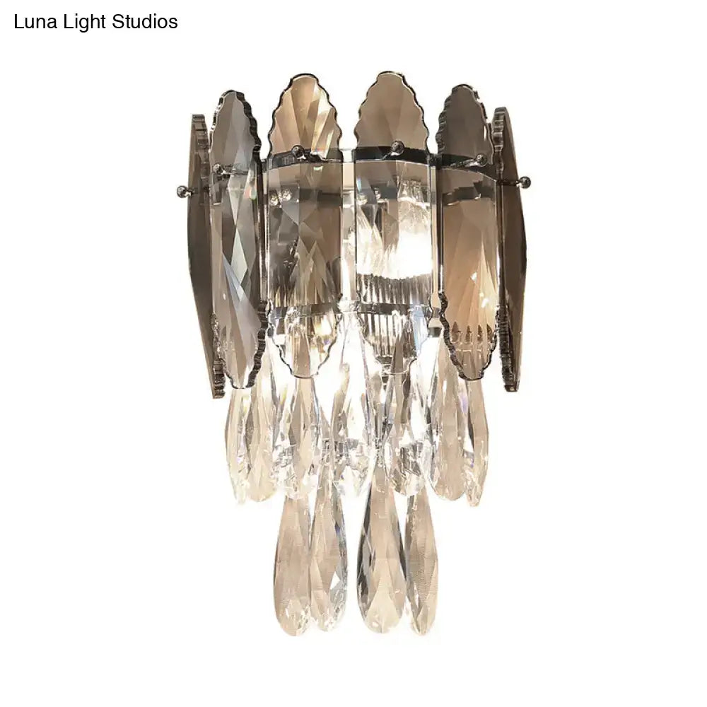 Modern champagne & smoke gray crystal wall sconce – bedroom led light