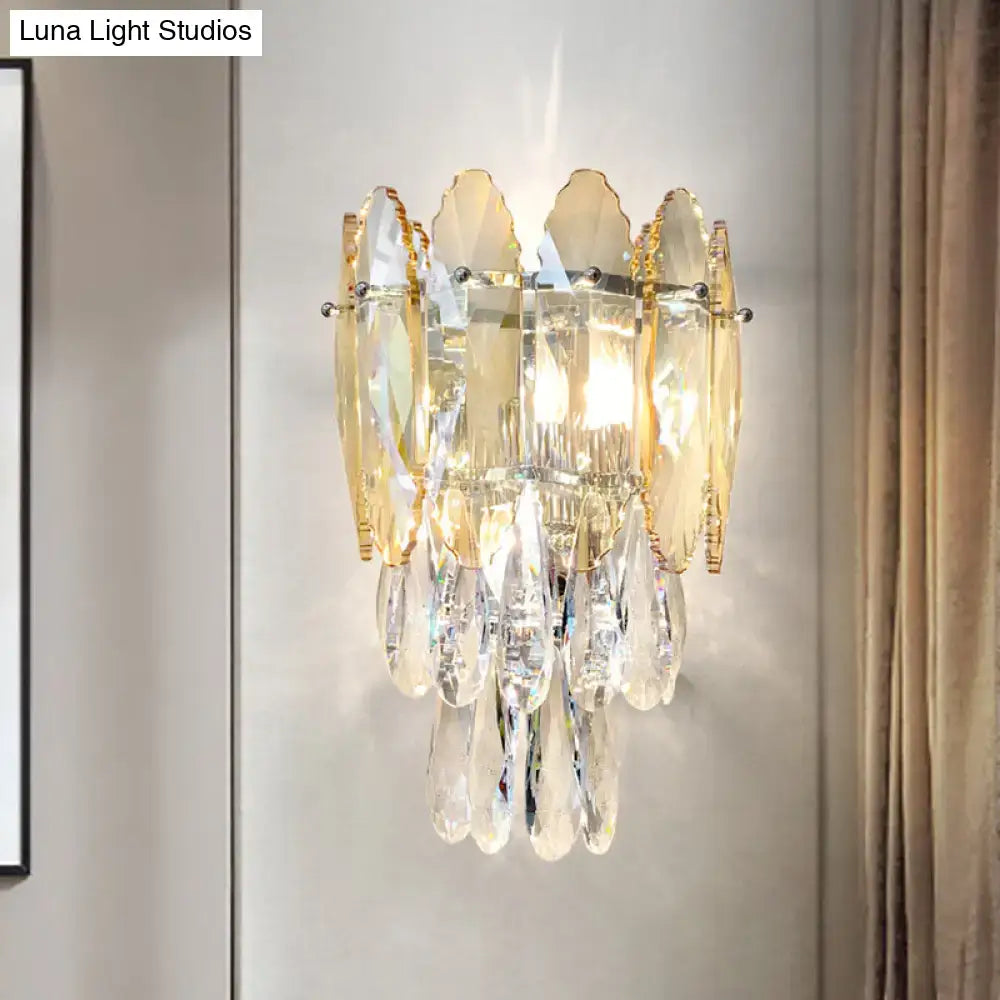 Modern champagne & smoke gray crystal wall sconce – bedroom led light