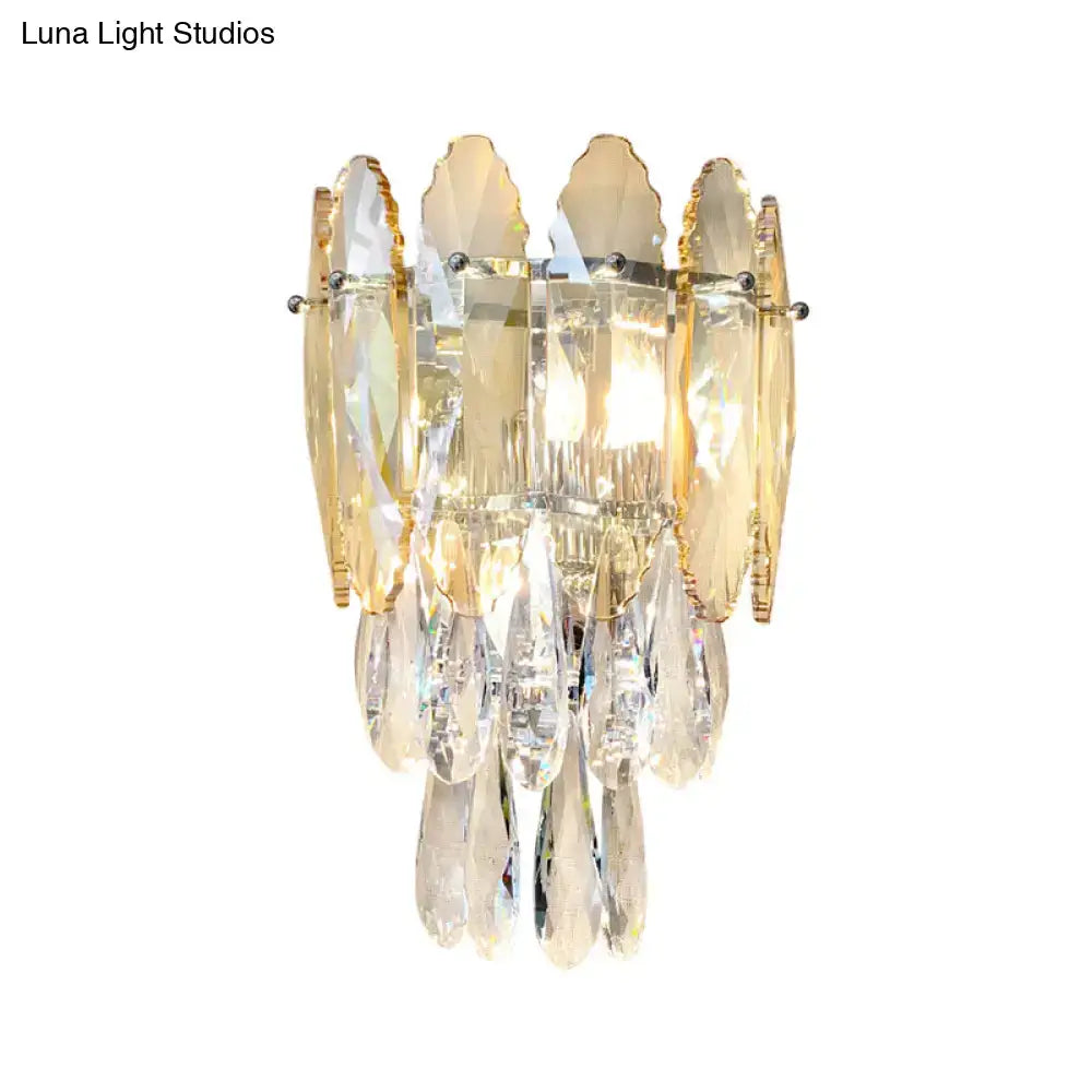Modern champagne & smoke gray crystal wall sconce – bedroom led light