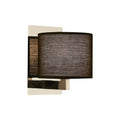 Modern charcoal fabric drum wall sconce with textured shade and chrome metal base for white black bedroom lighting