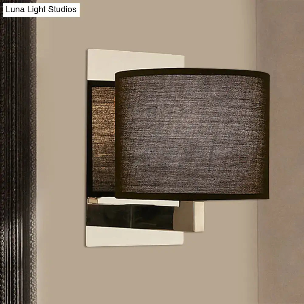 Modern charcoal fabric drum wall sconce bedroom light white & black