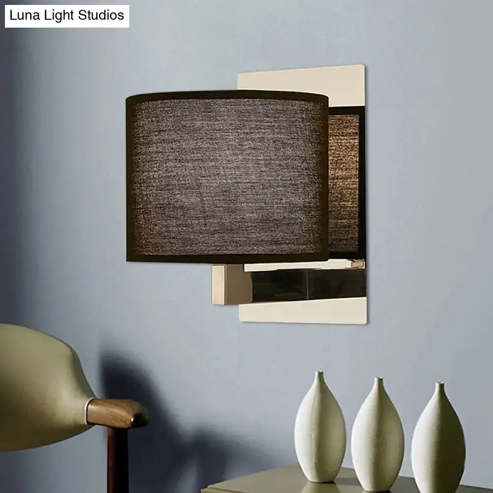 Modern charcoal fabric drum wall sconce bedroom light white & black