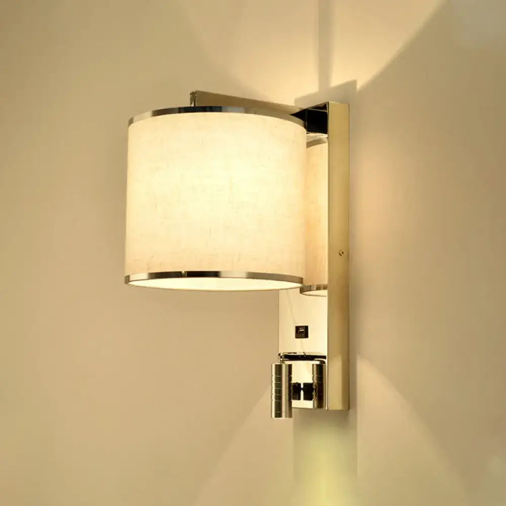 Modern chrome and beige fabric led wall sconce living room light