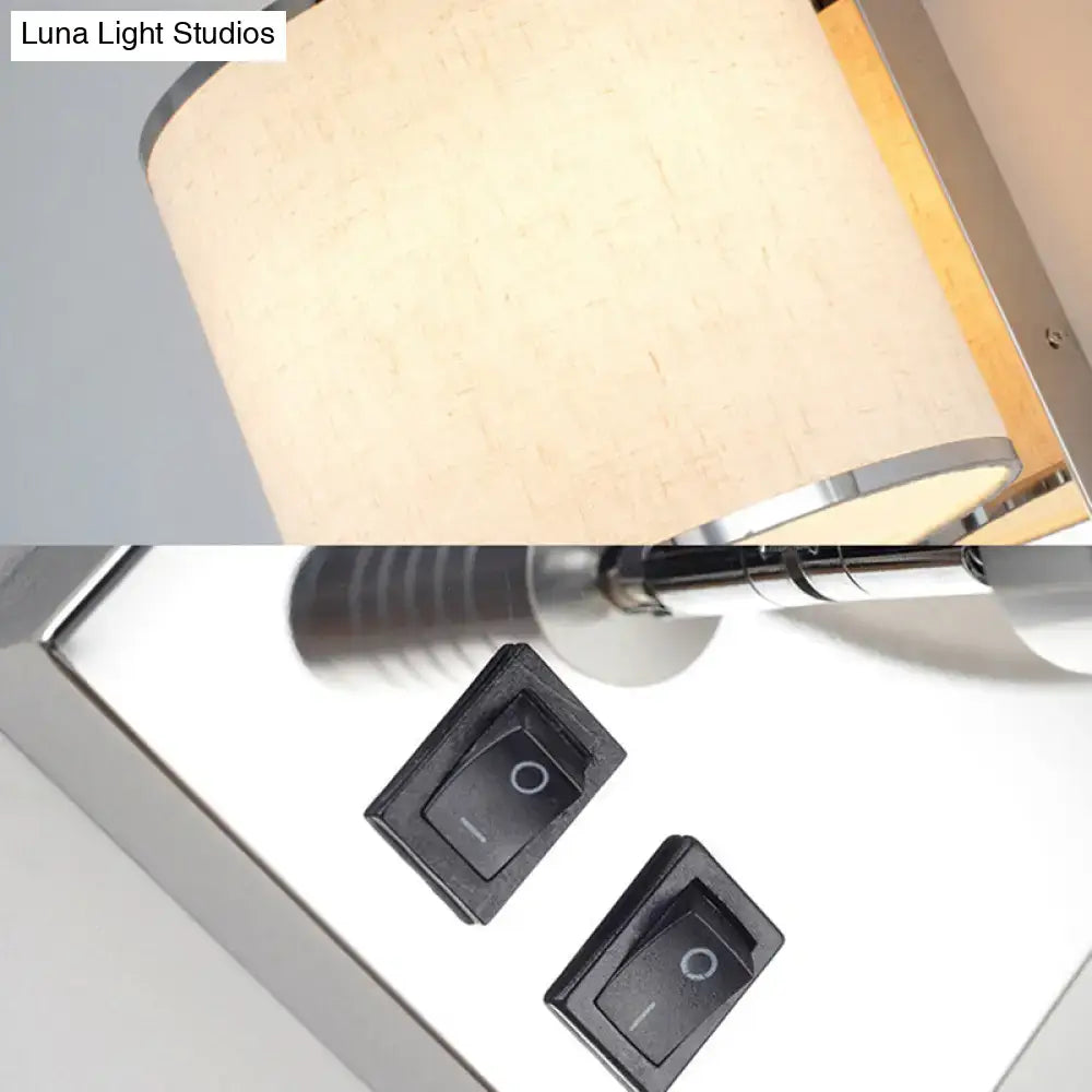 Modern chrome and beige fabric led wall sconce living room light