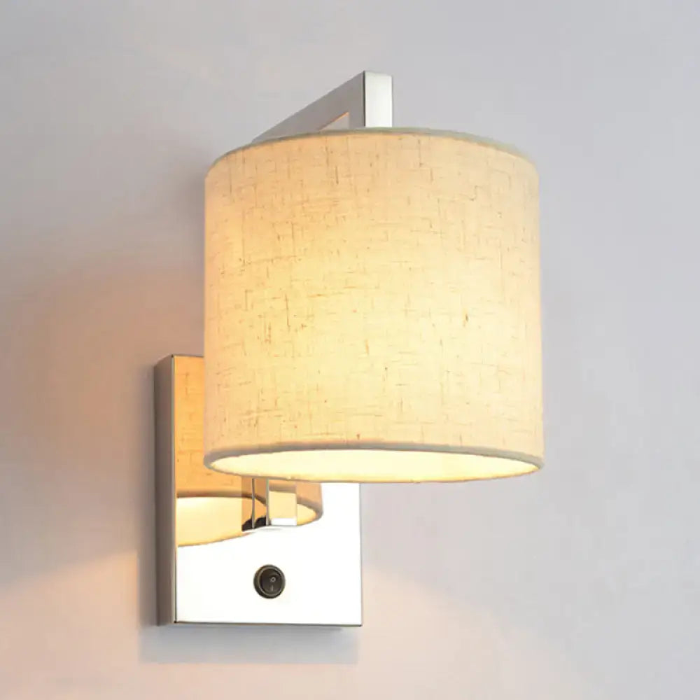 Modern chrome and beige fabric led wall sconce living room light