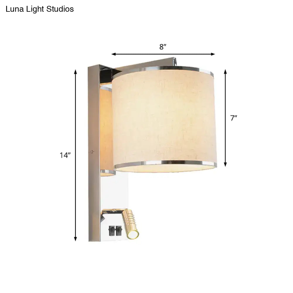 Modern chrome and beige fabric led wall sconce living room light