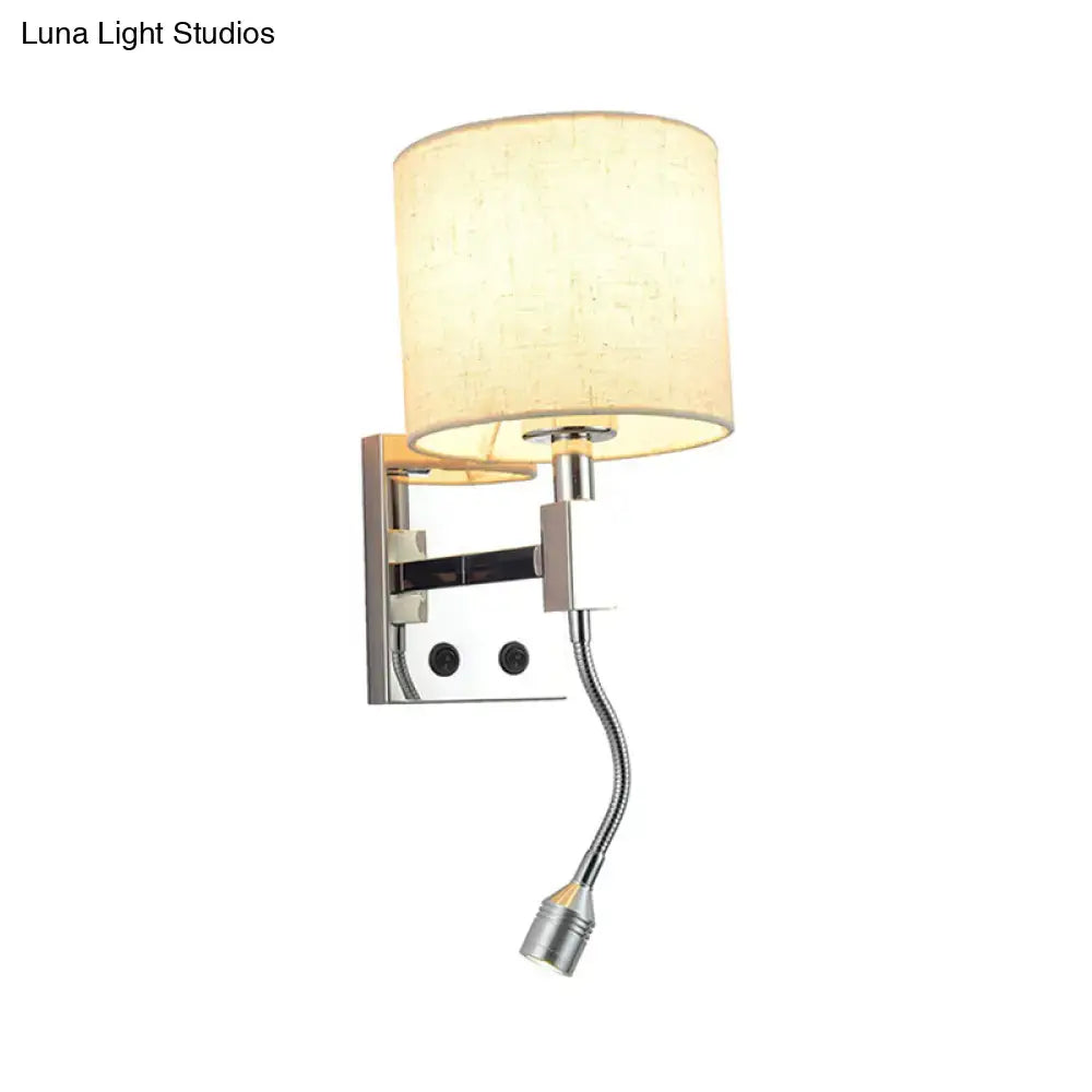 Modern chrome and beige fabric led wall sconce living room light