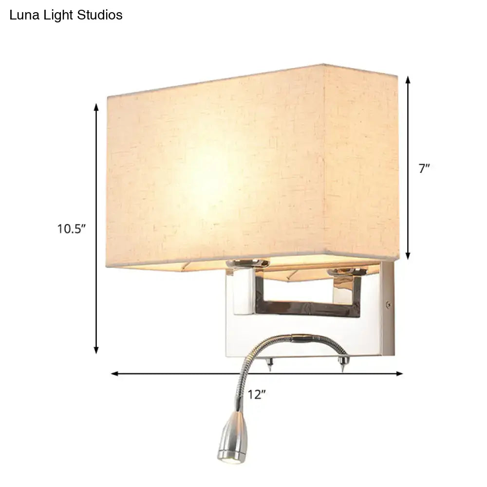 Modern chrome and beige fabric shade wall light bedroom sconce