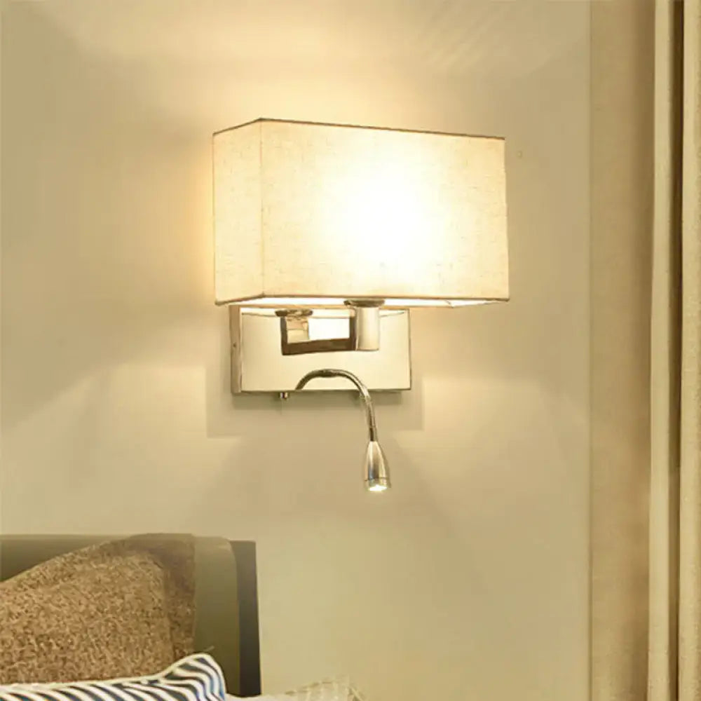 Modern chrome and beige fabric shade wall light bedroom sconce