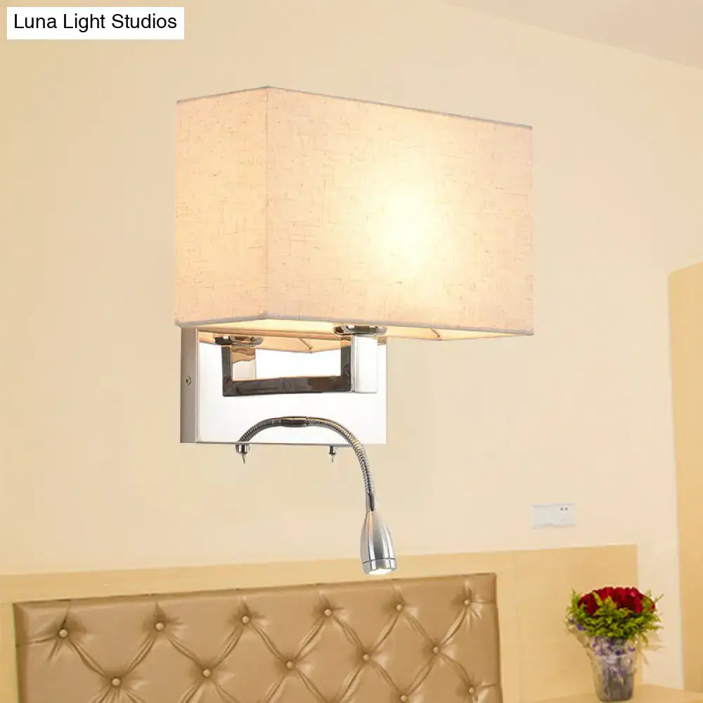 Modern chrome and beige fabric shade wall light bedroom sconce