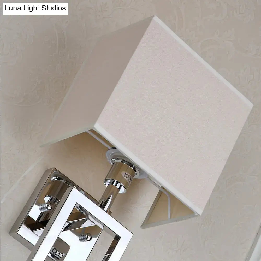 Modern chrome and beige square sconce light bedroom wall lamp