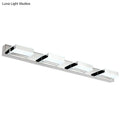 Modern chrome and black geometric wall light with rectangular white diffusers and nickel finish for bathroom use