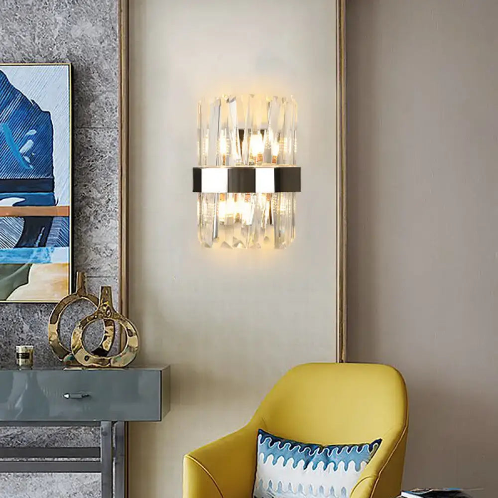 Modern chrome and clear crystal wall lamp bedroom sconce