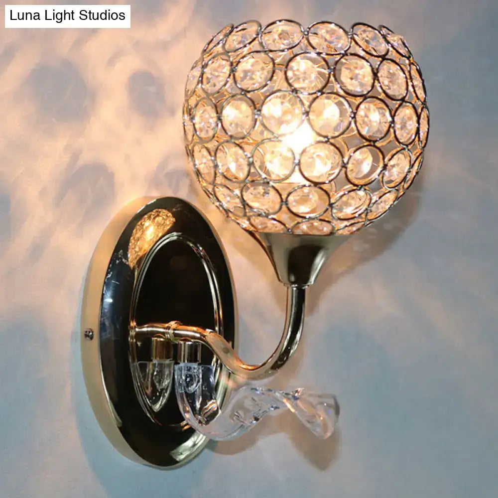 Modern chrome and light blue crystal globe sconce bedroom wall light