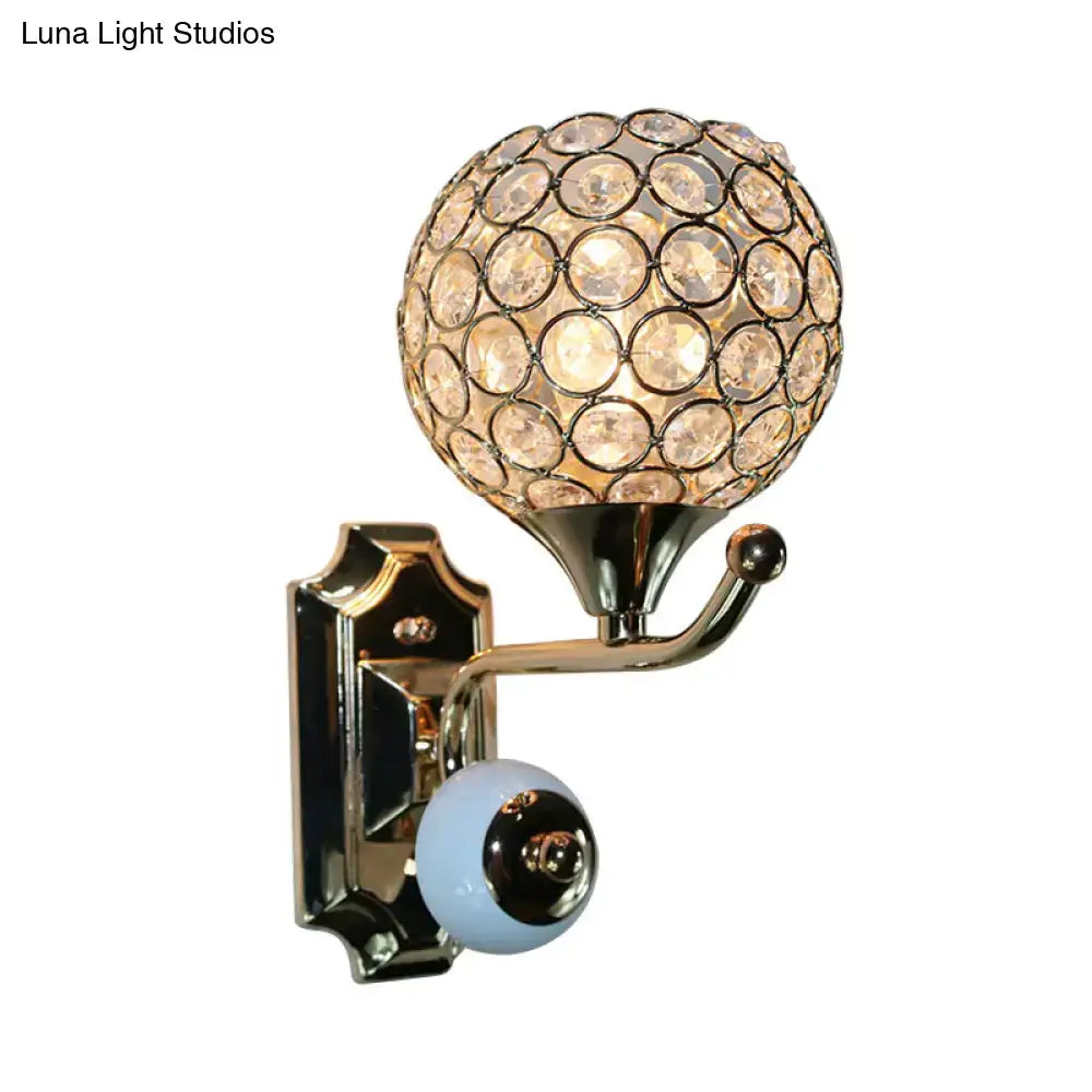 Modern chrome and light blue crystal globe sconce bedroom wall light