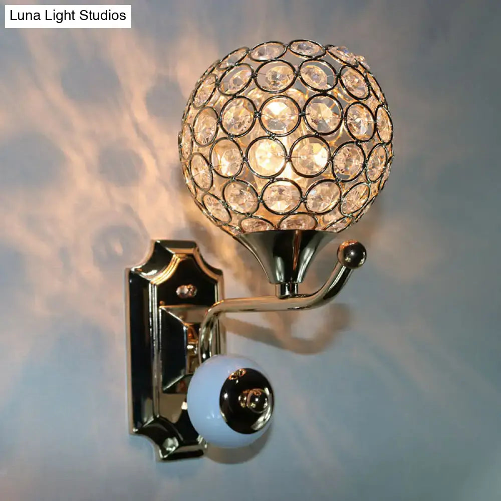 Modern chrome and light blue crystal globe sconce bedroom wall light