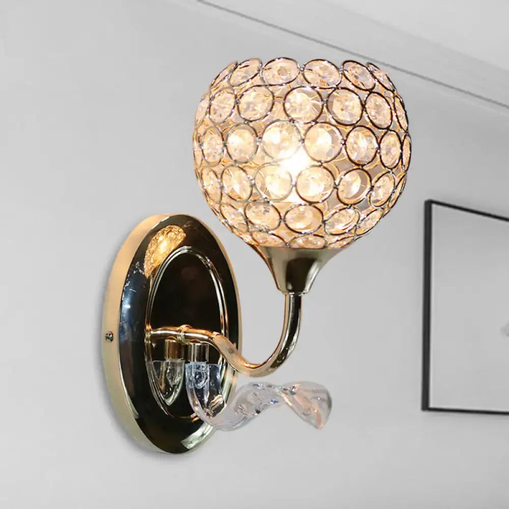 Modern chrome and light blue crystal globe sconce bedroom wall light