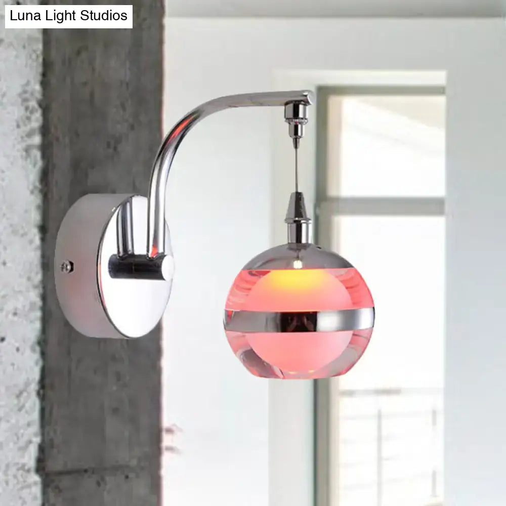 Modern chrome and pink glass wall sconce light bedroom decor