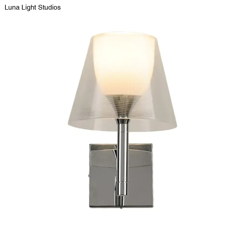 Modern chrome and white glass flared wall sconce living room light