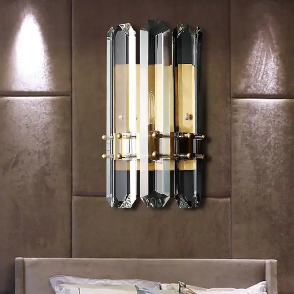 Modern chrome & black crystal wall sconce bedroom direct wired light