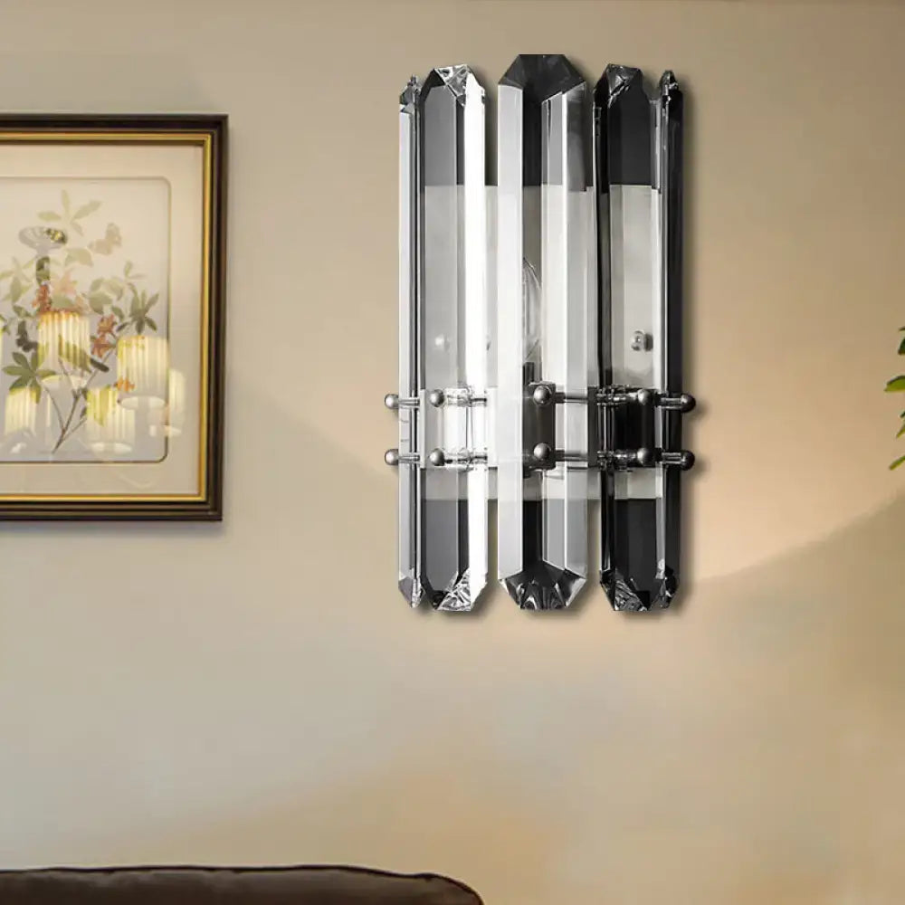 Modern chrome & black crystal wall sconce bedroom direct wired light