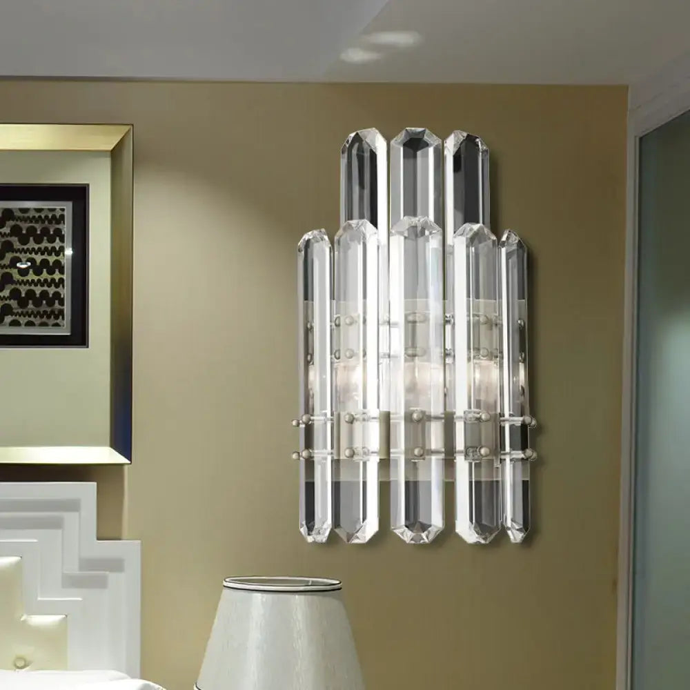 Modern chrome & black crystal wall sconce bedroom direct wired light