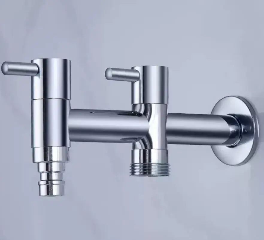 Modern chrome brass double handle garden faucet for outdoor and laundry