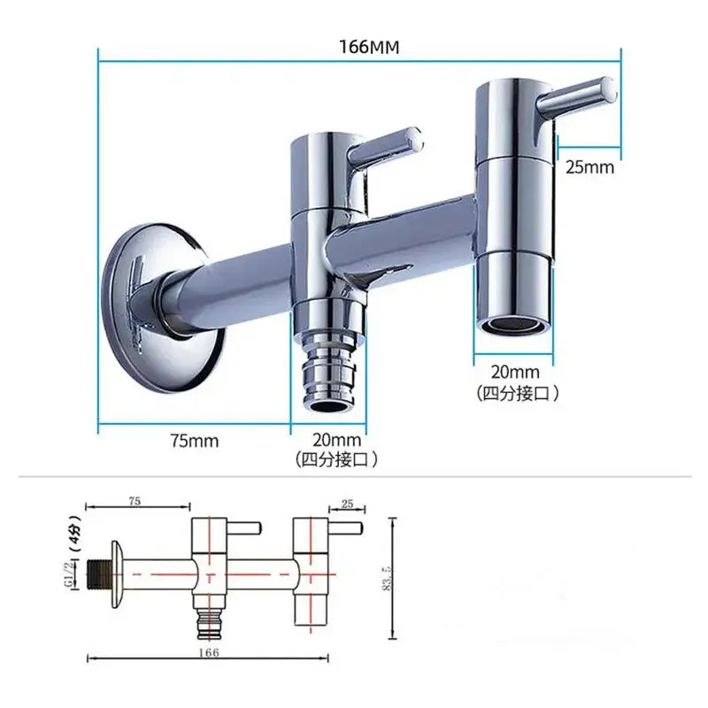 Modern chrome brass double handle garden faucet for outdoor and laundry