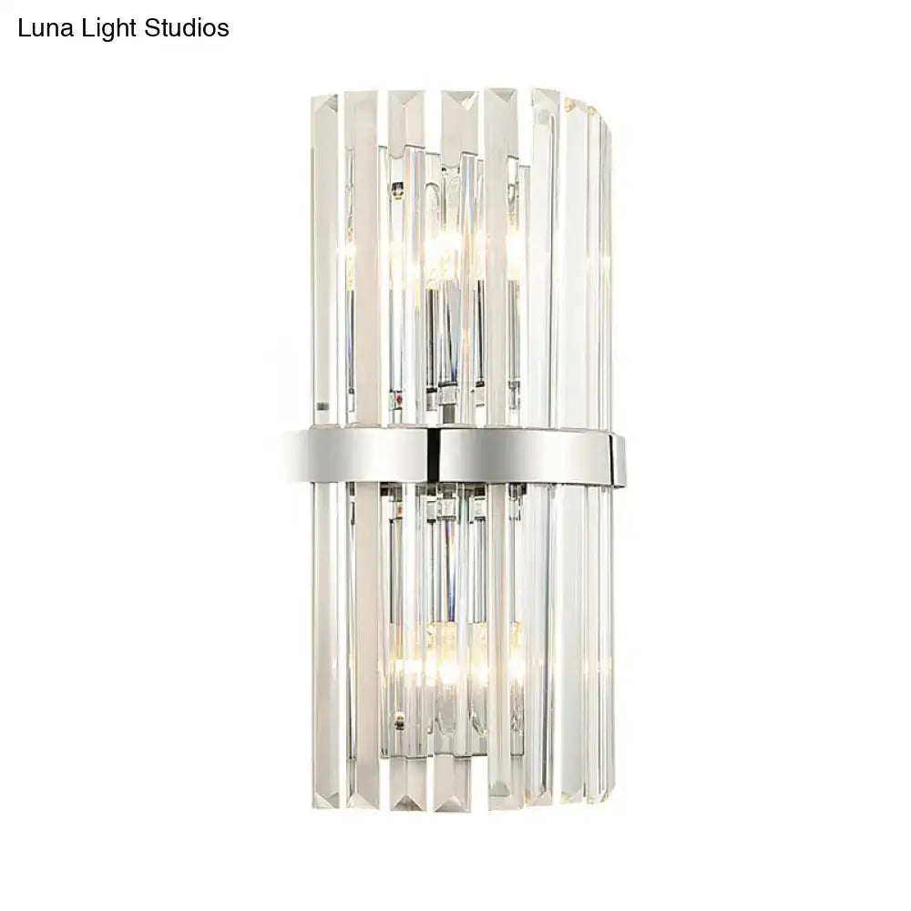 Modern chrome clear crystal cylinder wall sconce bedroom light