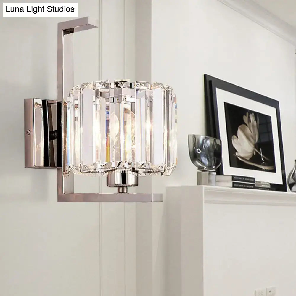 Modern chrome clear crystal drum wall lamp bedroom sconce