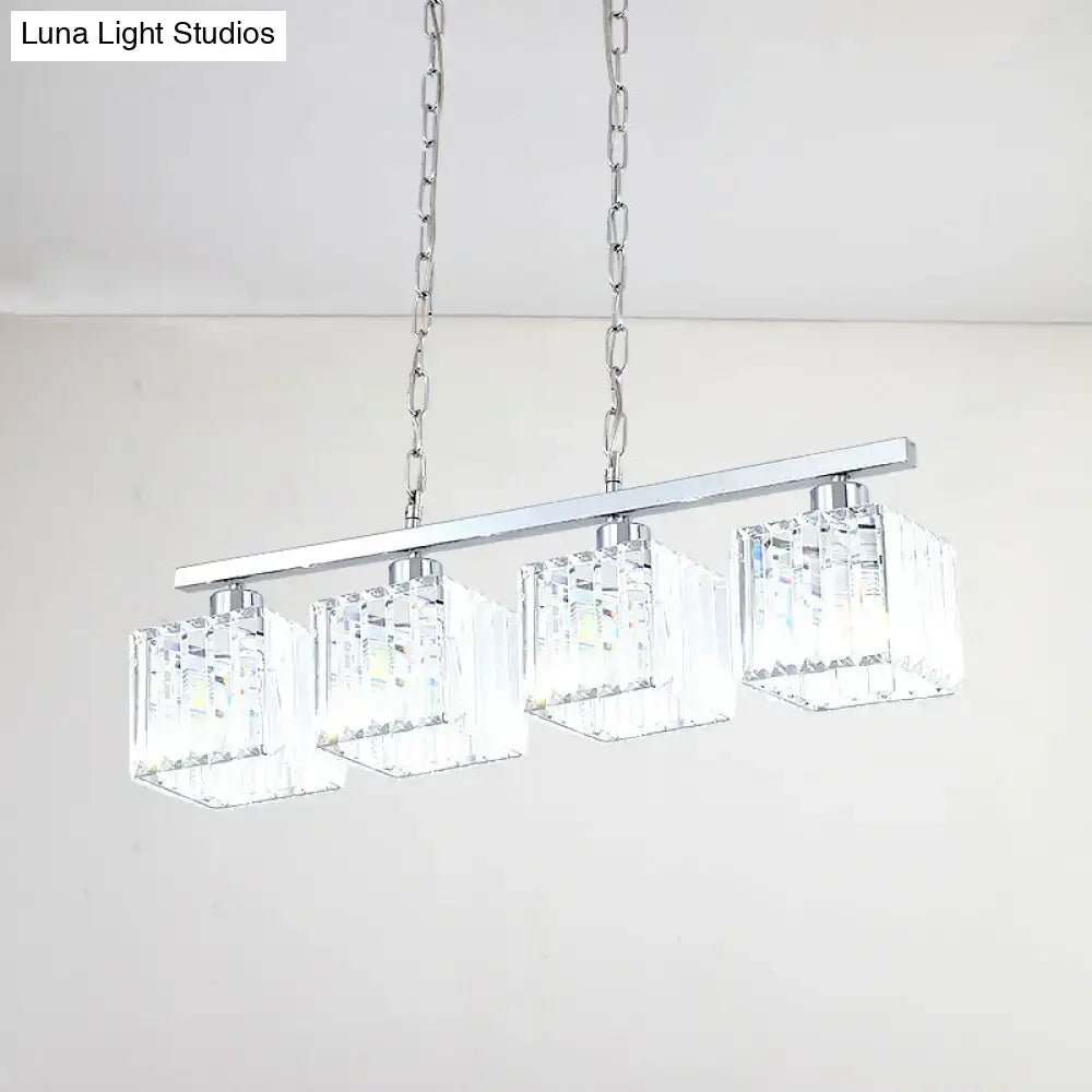 Modern chrome crystal block hanging lamp kit kitchen island light