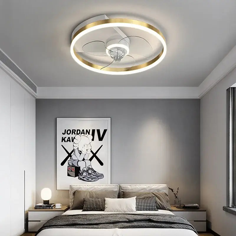 Modern chrome crystal ceiling fan light bedroom remote control