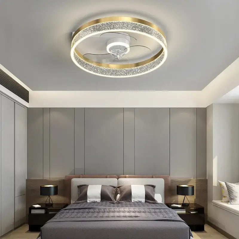 Modern chrome crystal ceiling fan light bedroom remote control